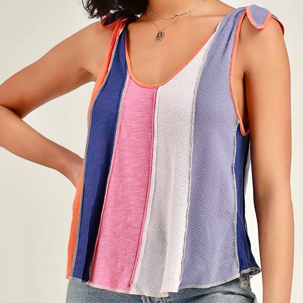 πΊπHPππΊ NWT Free People Carousel Stripe Tie Shoulder Top - Picture 2 of 12